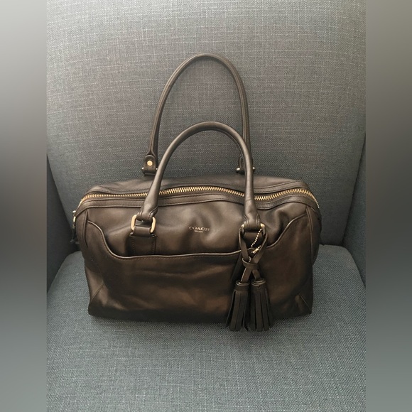 Coach Black Leather Handbag Satchel Silver Hardware - Picture 1 of 16